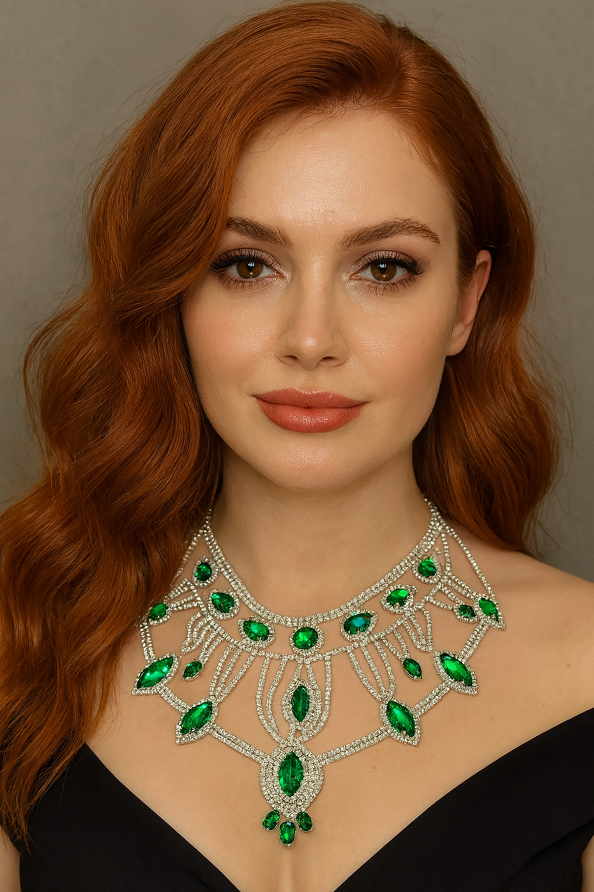 Gümüş Renk Yeşil Taş Detaylı Tasarım Kolye