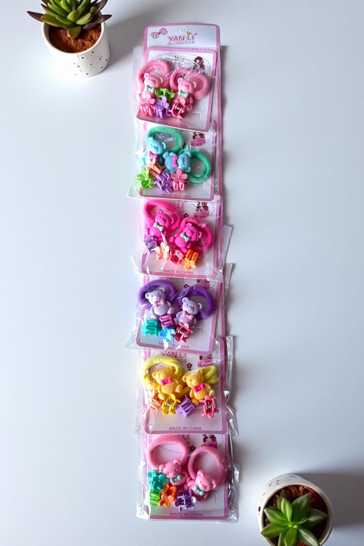 6'lı Karışık Renk Karışık Figürlü Lastik Toka Ve Mandal Toka Set 