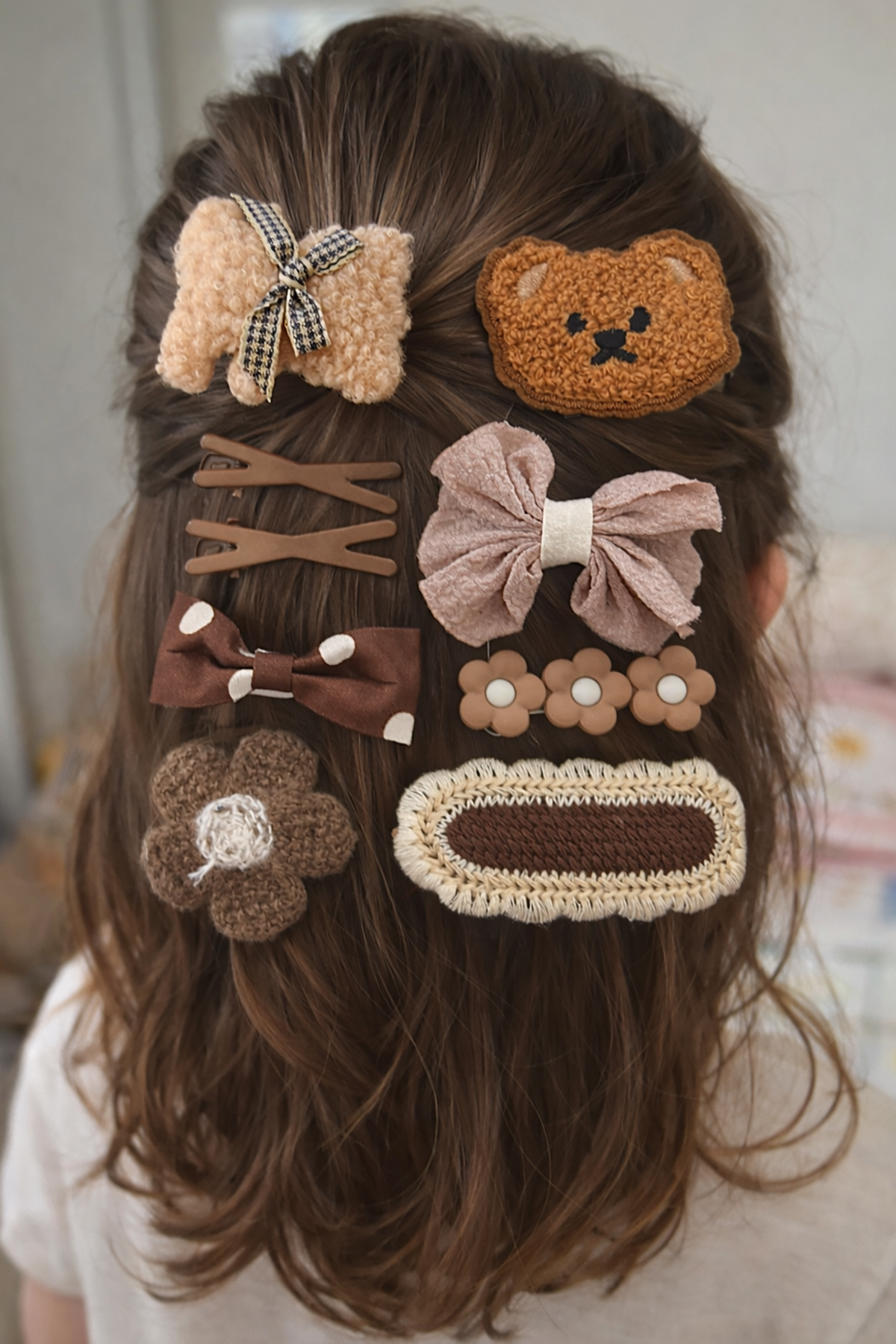 8'li Kahverengi Karışık Figürlü Yan Toka Set