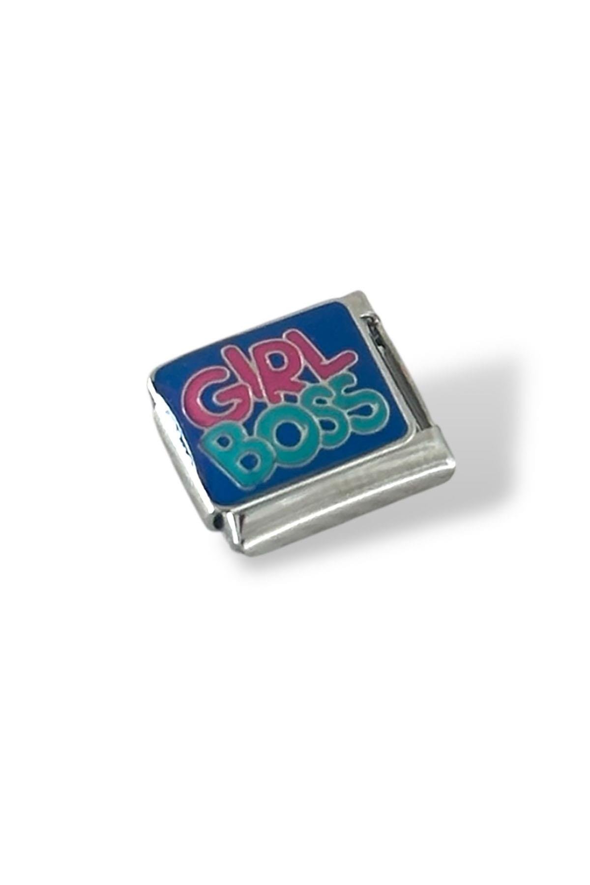 Gümüş Renk Girl Boss Yazılı Çelik Nomination Charm (Tek)