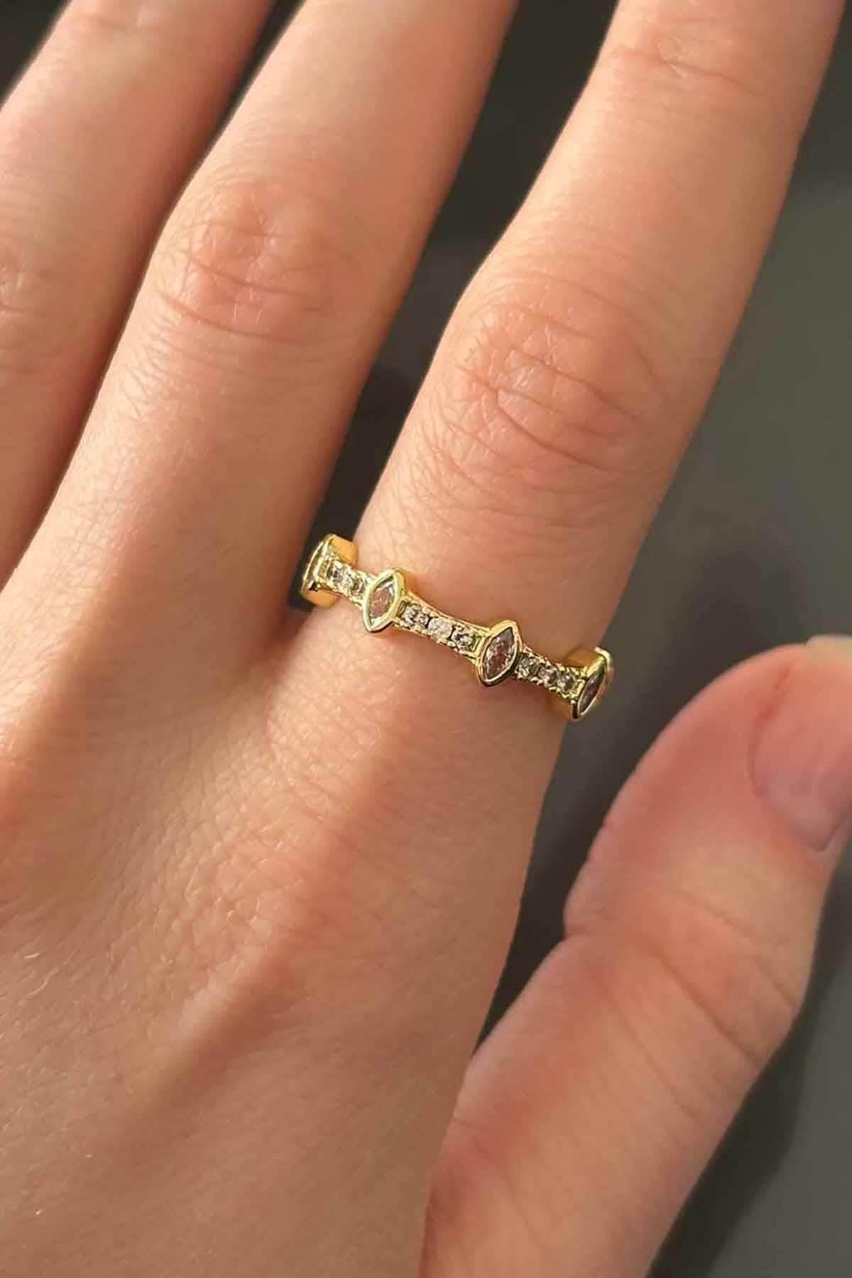 Altın Renk Taş Detaylı Ayarlanabilir  Yüzük