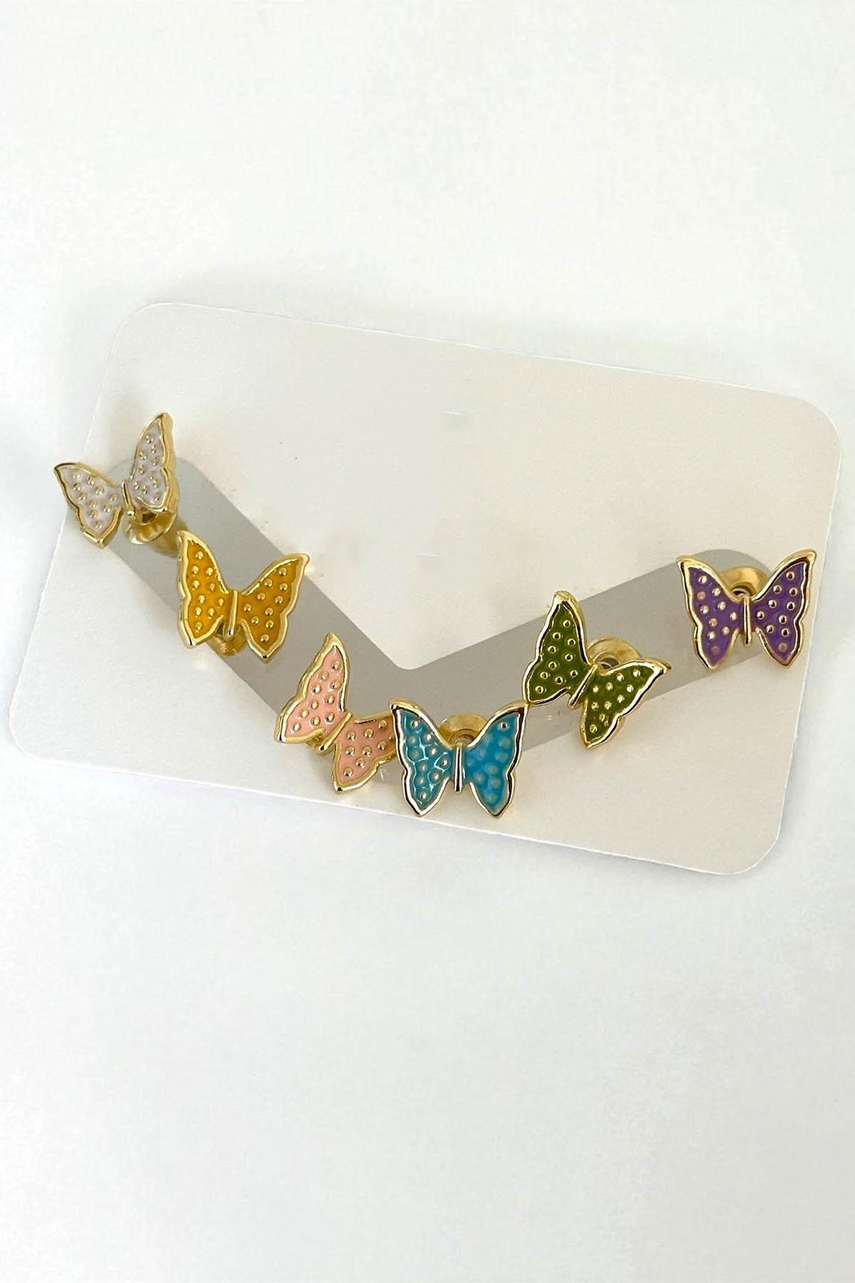 Altın Renk Kelebek Figürlü 6'lı Küpe Set