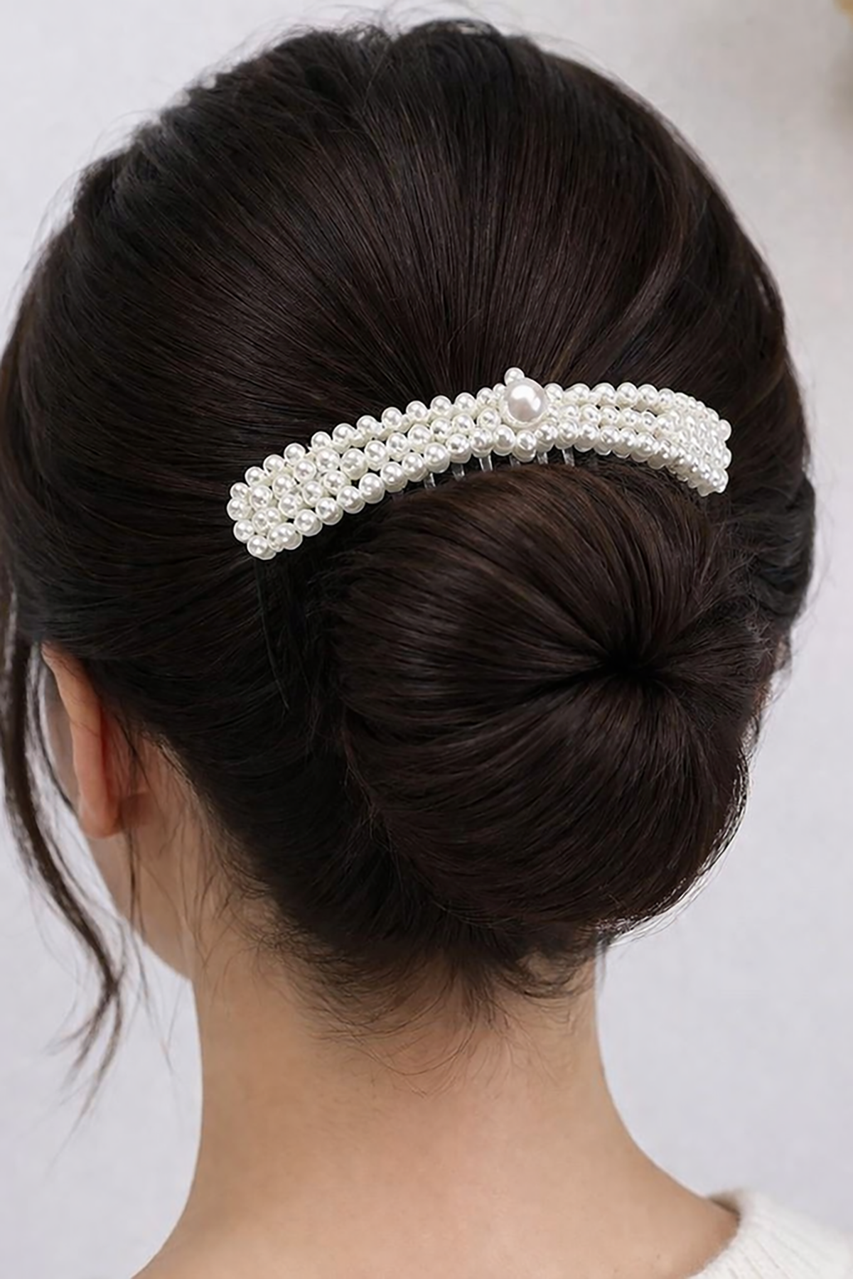 Siyah Renk İnci Detaylı Tarak Toka