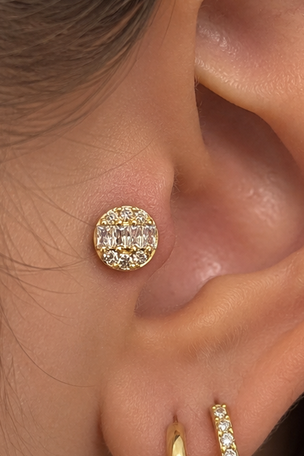 Altın Renk Taşlı Cerrahi Çelik Tragus/Kıkırdak Küpe/Piercing (Tek)