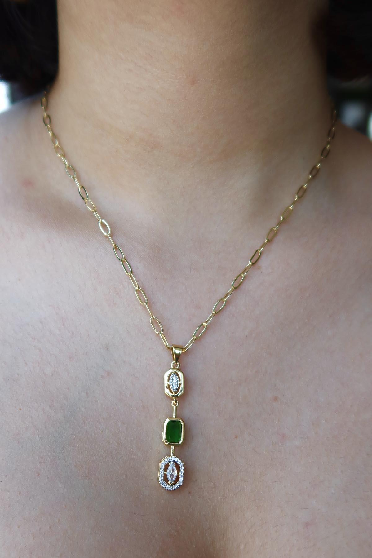 Altın Renk Taş Detaylı YSX Kolye