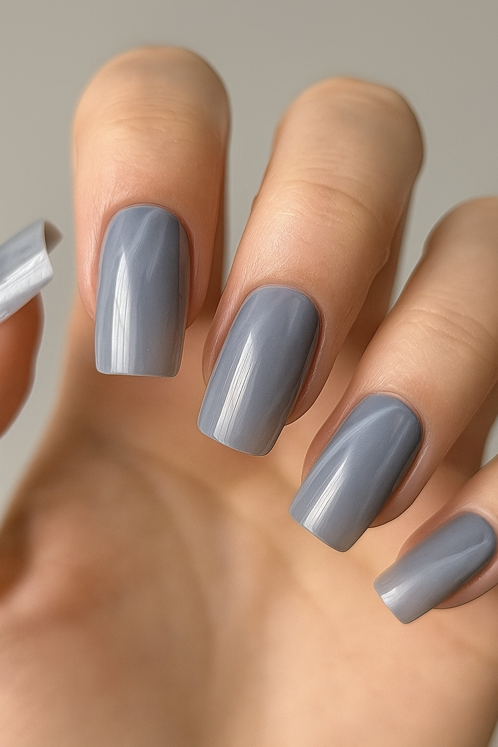 12'li Koyu Gri Renk Kedi Gözü Yansımal Takma Tırnak Set (Yapıştırıcılı)