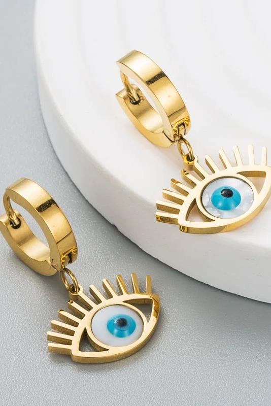 Altın Renk Göz Figürlü Çelik Küpe (Çift)