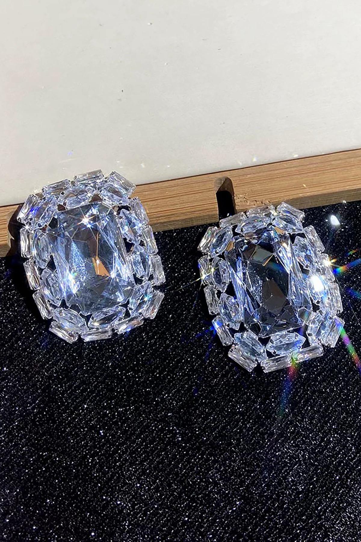 Gümüş Renk Taşlı Abiye Küpe Kına/Gelin Küpe (Çift) 