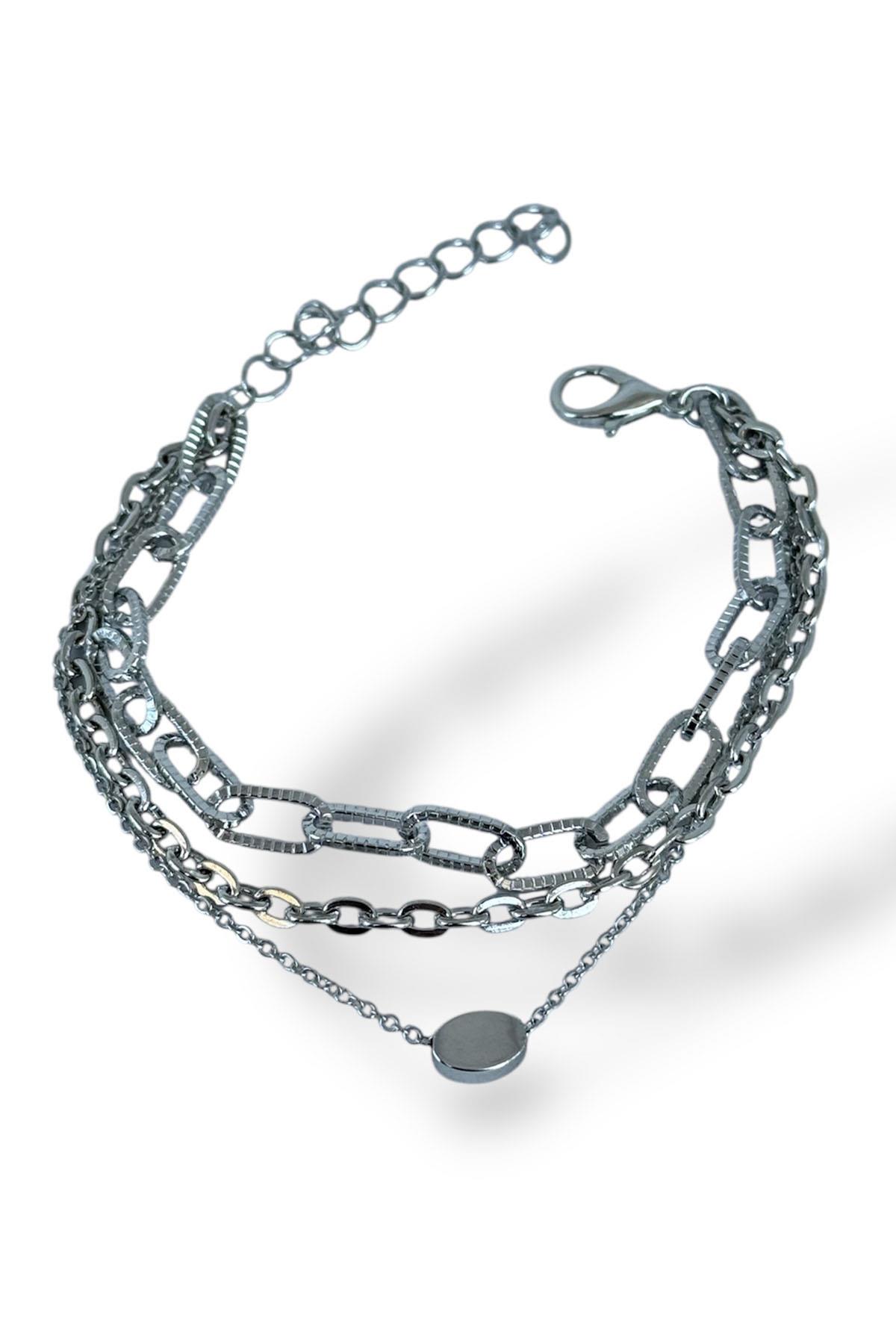 Gümüş Renk Zincir Detaylı Bileklik