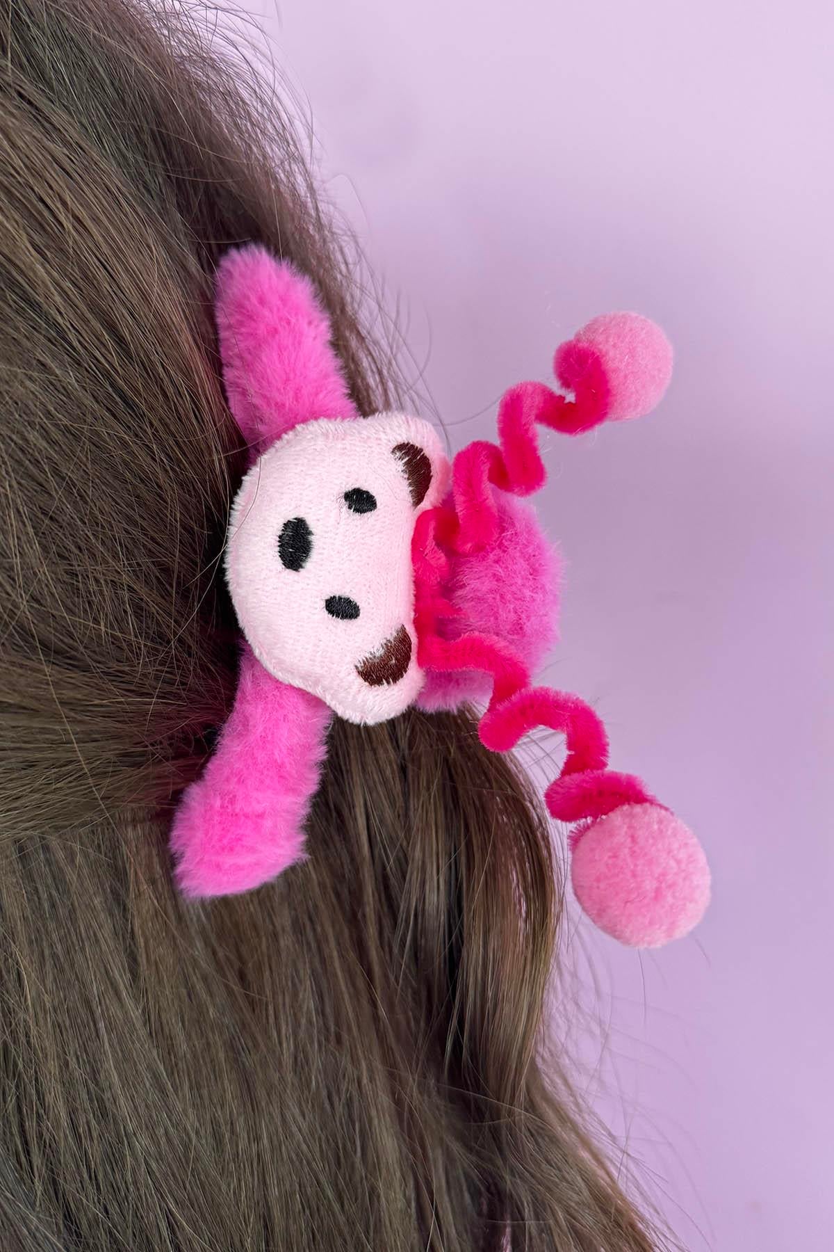 Fuşya Renk Ayıcık Figürlü Peluş Mandal Toka