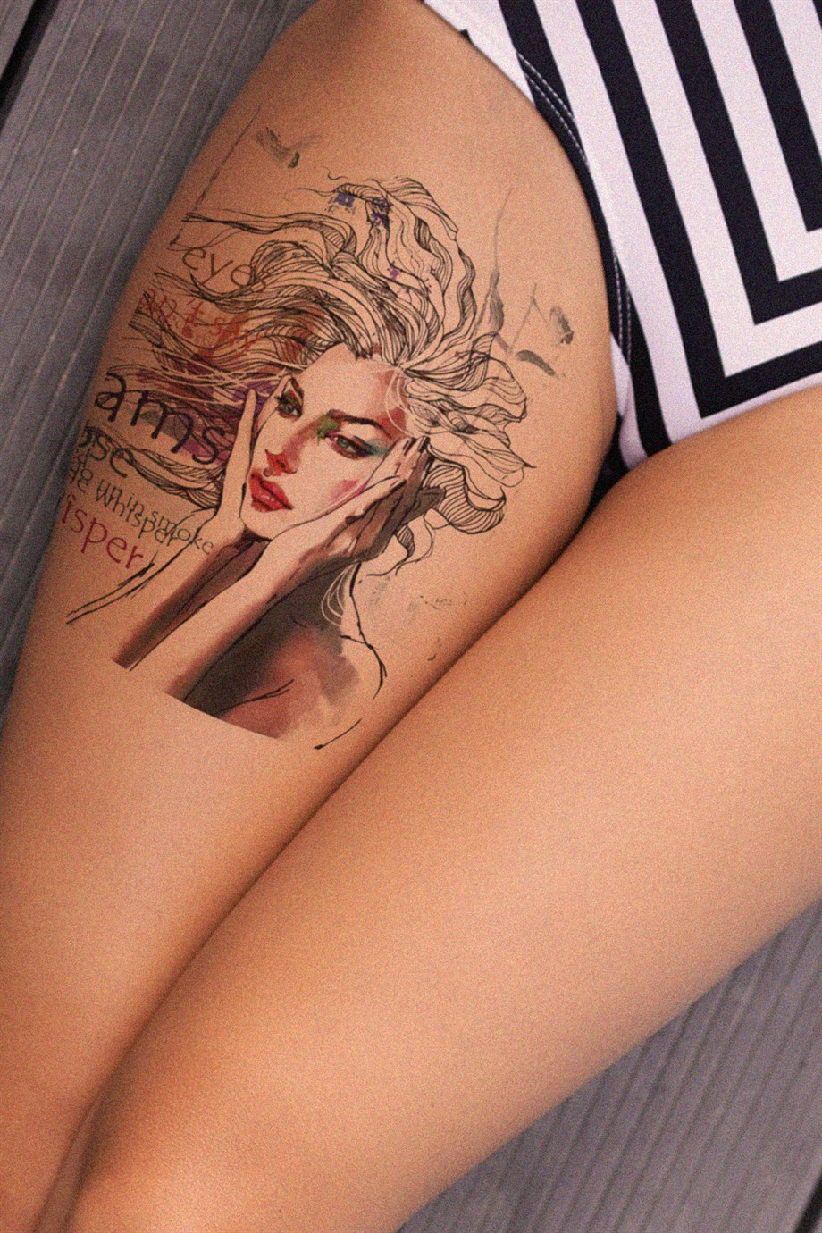 Temporary Female Model and Written Tattoo Tattoo
