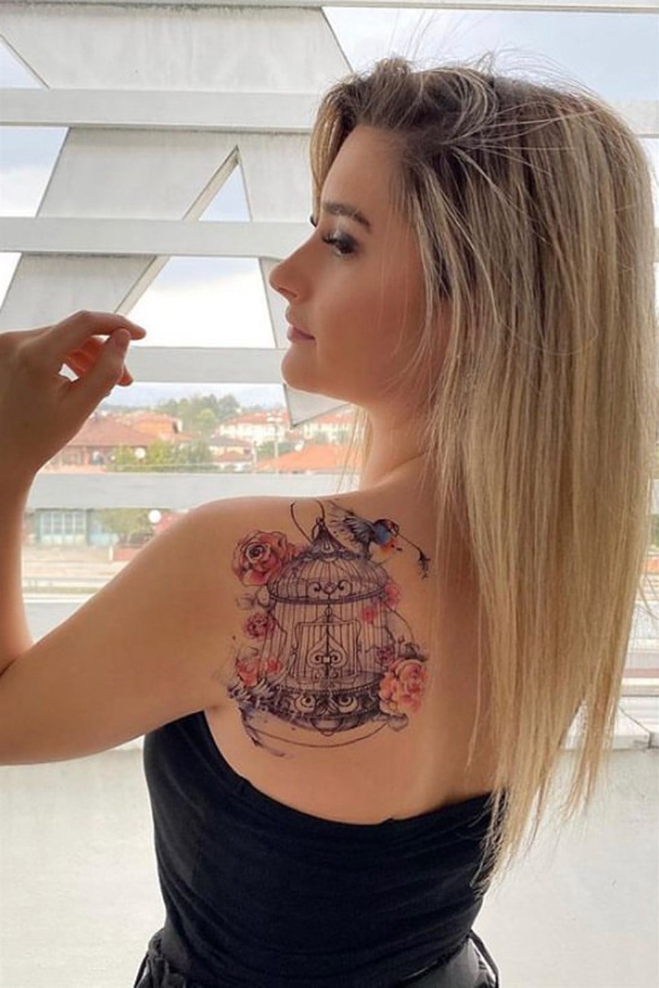 Temporary Bird and Rose Tattoo Tattoo