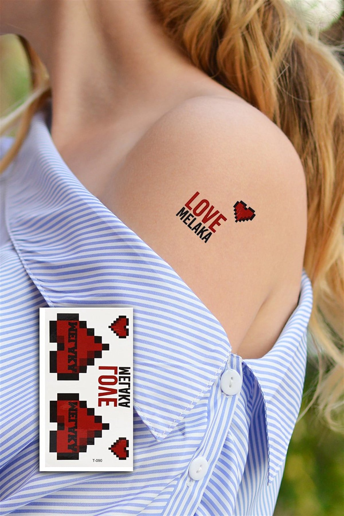 Geçici Kalplı ve Love Yazan Mini Dövme Tattoo