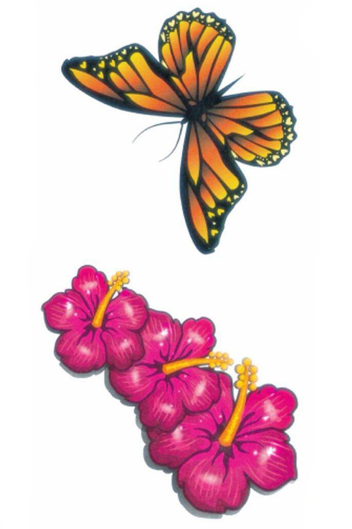 Geçici Kelebek Ve Çiçek Figürlü Mini Dövme Tattoo