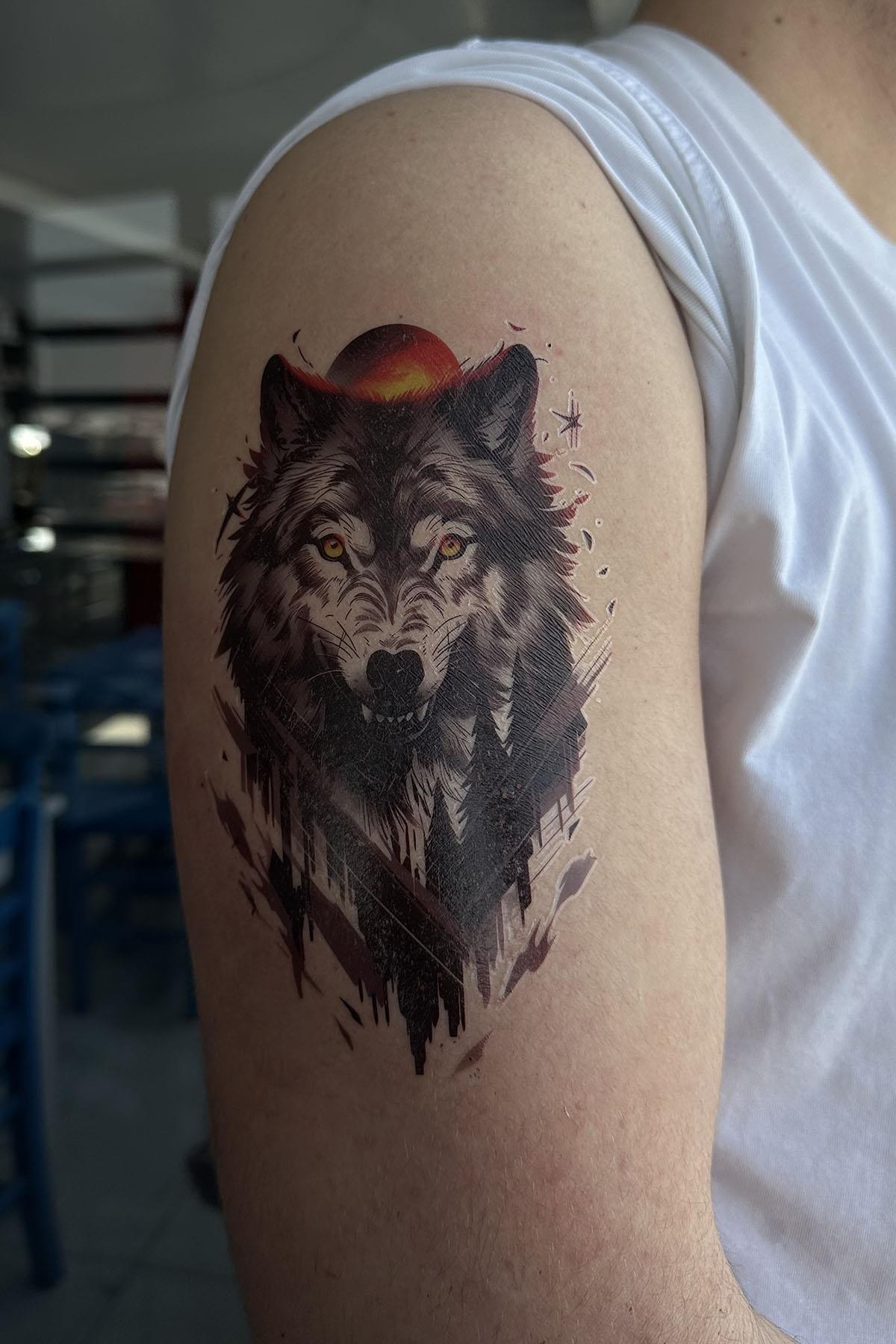 Geçici Kurt Figürlü Dövme Tattoo