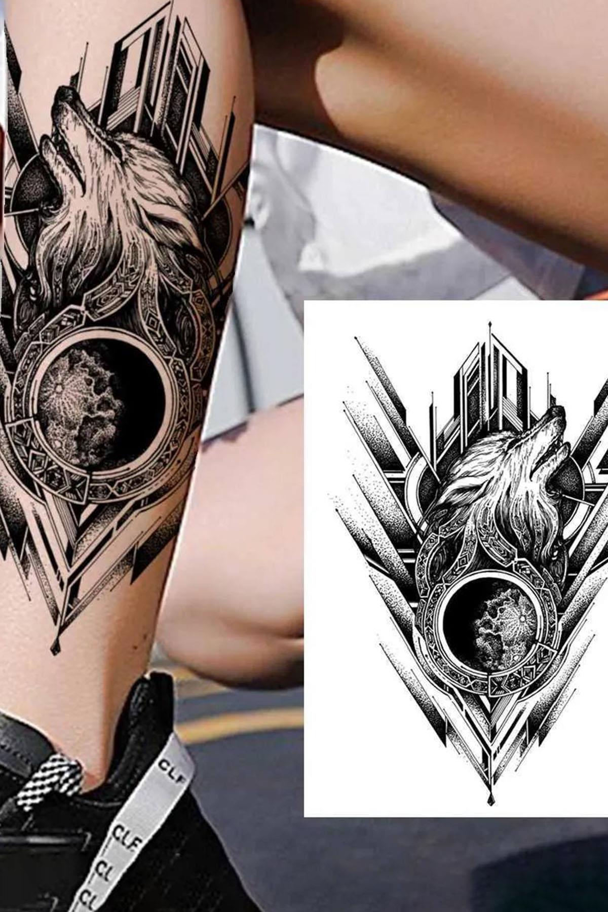 Geçici Kurt Figürlü Dövme Tattoo