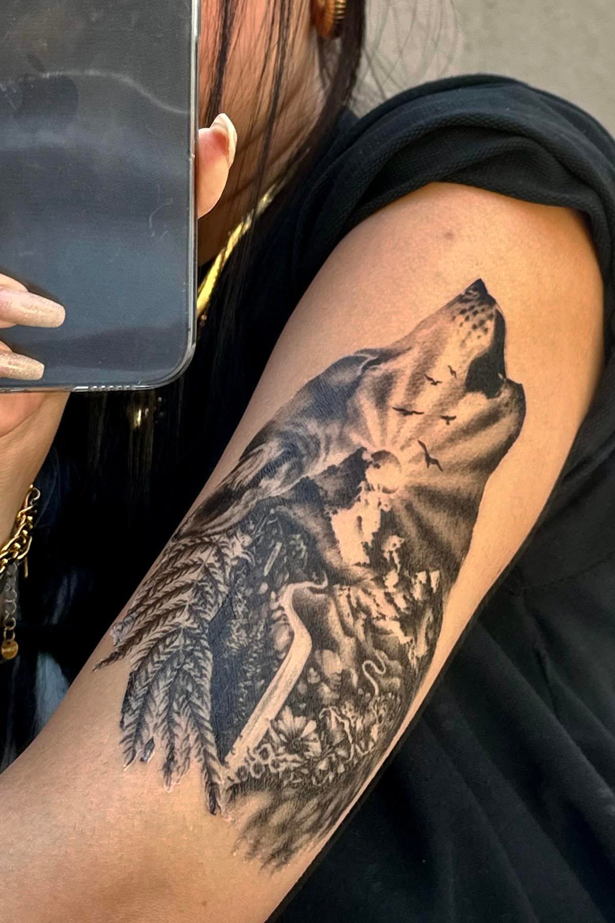 Geçici Kurt Figürlü Dövme Tattoo