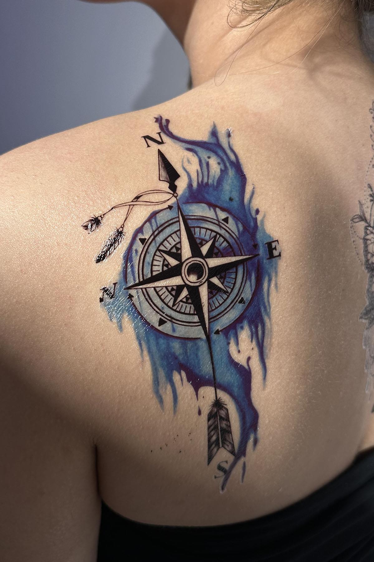 Geçici Pusula Figürlü Dövme Tattoo