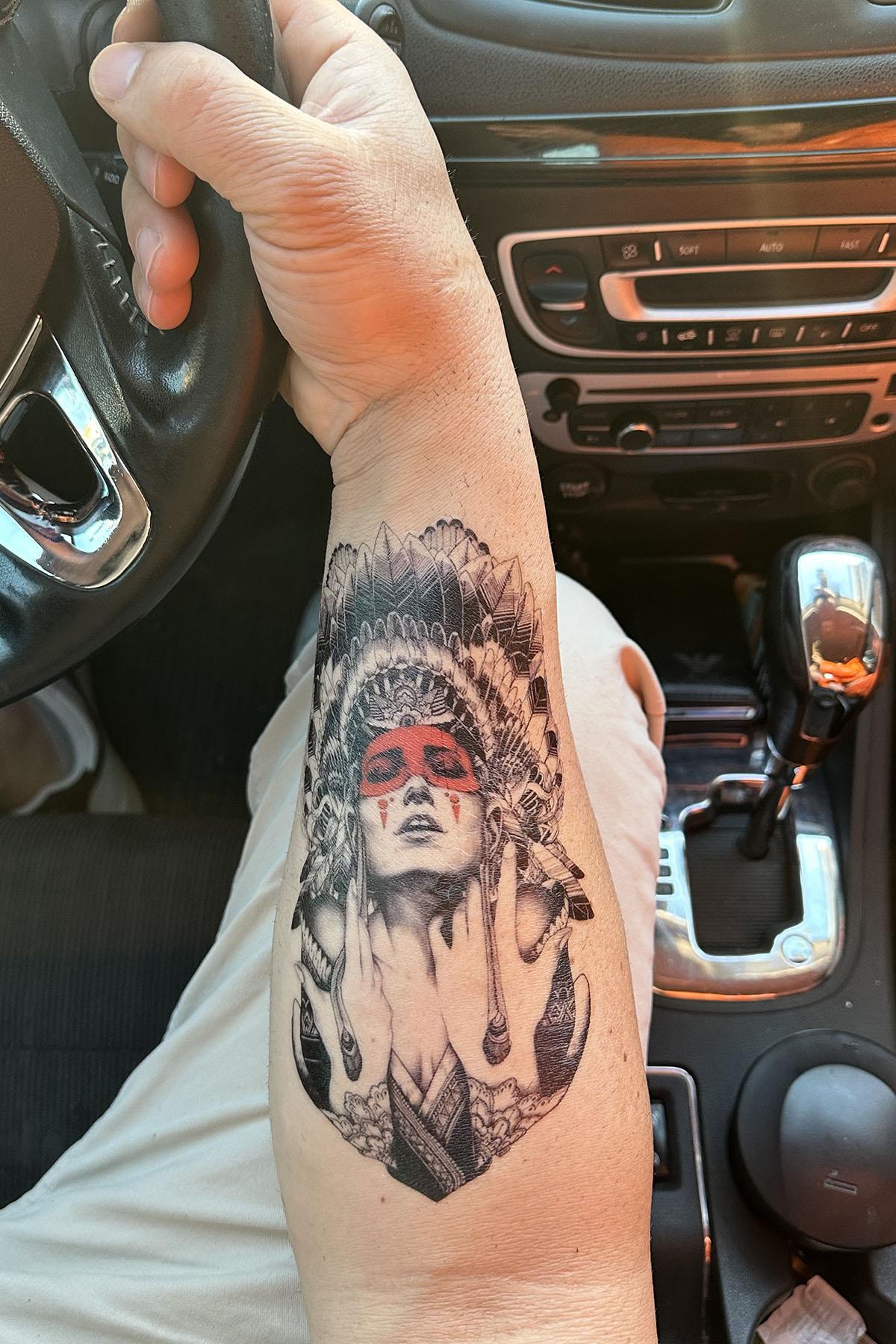 Realistic Temporary Native American Woman Tattoo Tattoo