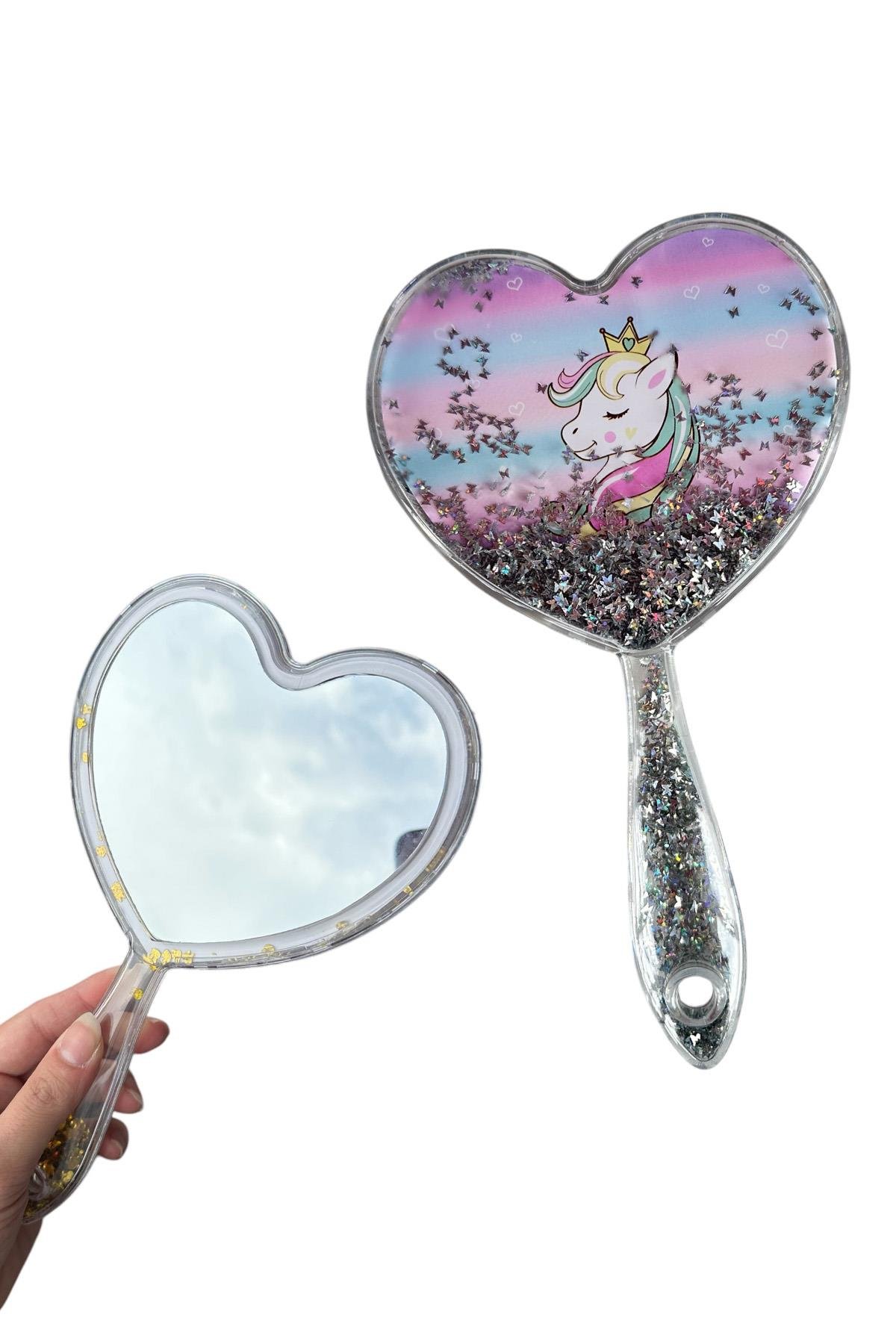 Gri Renk Pul Detaylı Unicorn Figürlü El Aynası