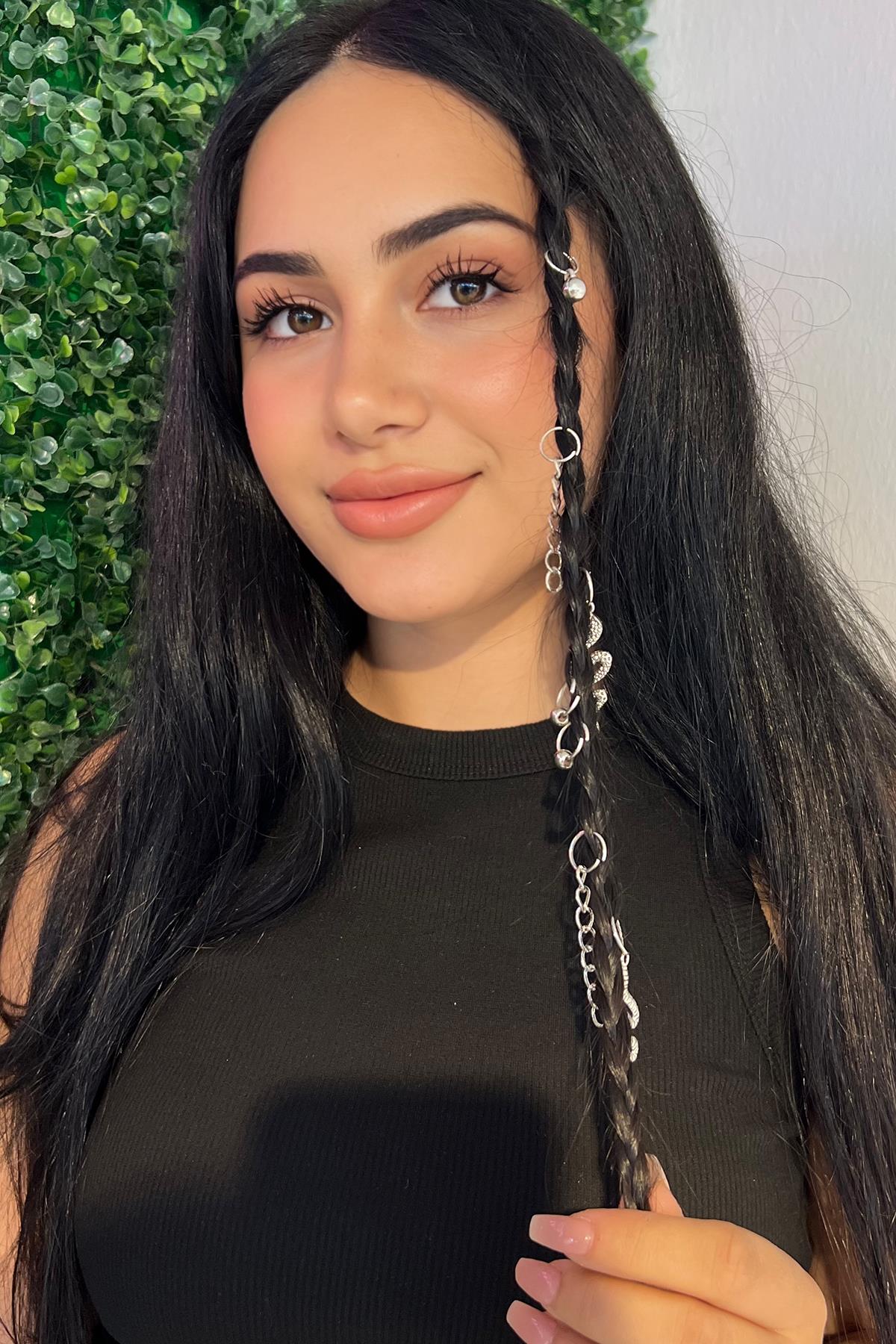 Gümüş Renk 8'li Renkli Yılan Ve Karışık Figürlü Saç Küpesi