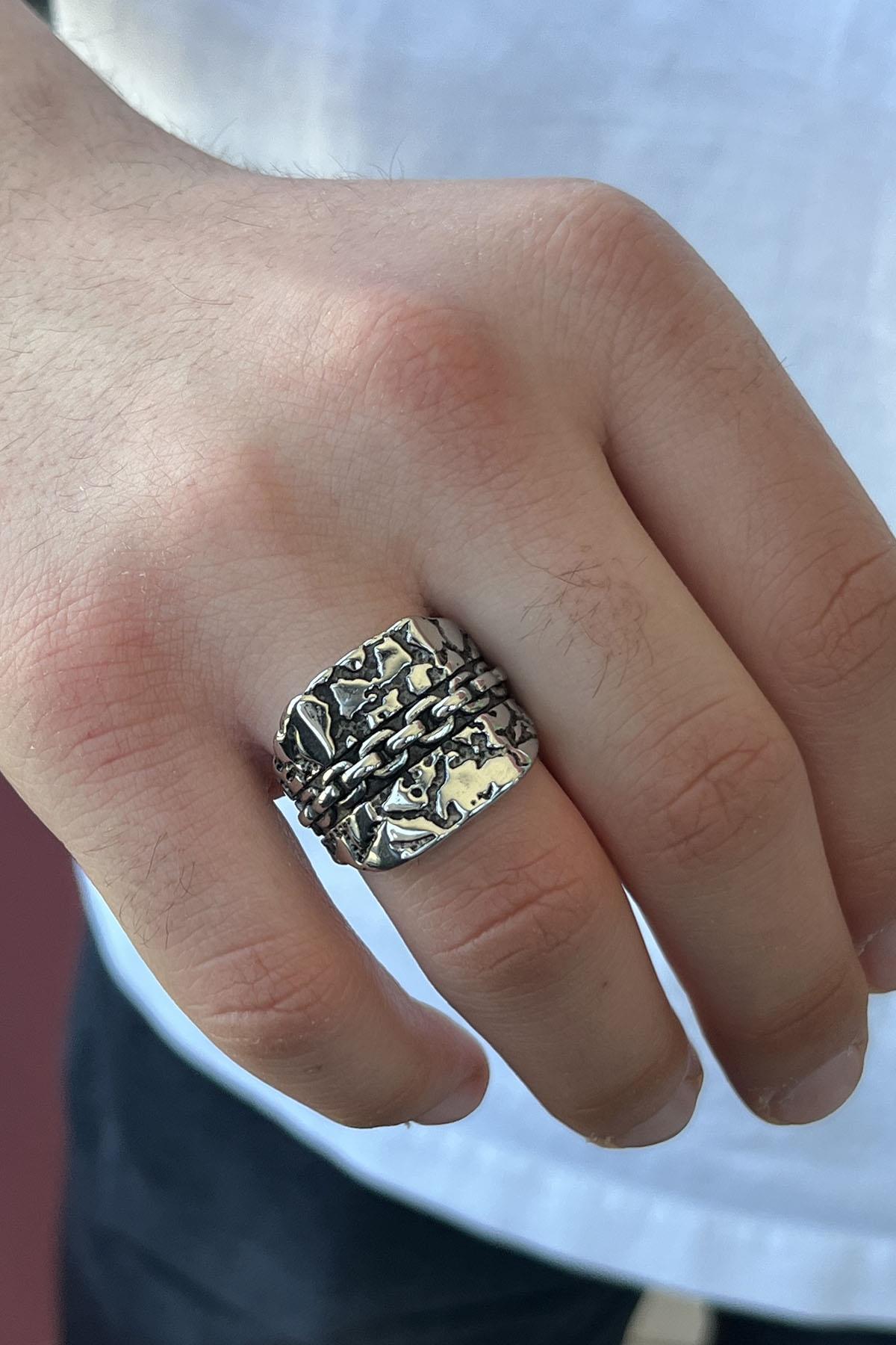 Gümüş Renk Ayarlanabilir Çelik Erkek Yüzük