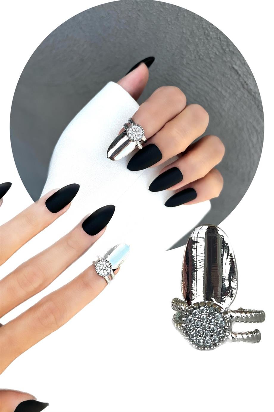 Gümüş Renk Ayarlanabilir Taşlı Tırnak Yüzük