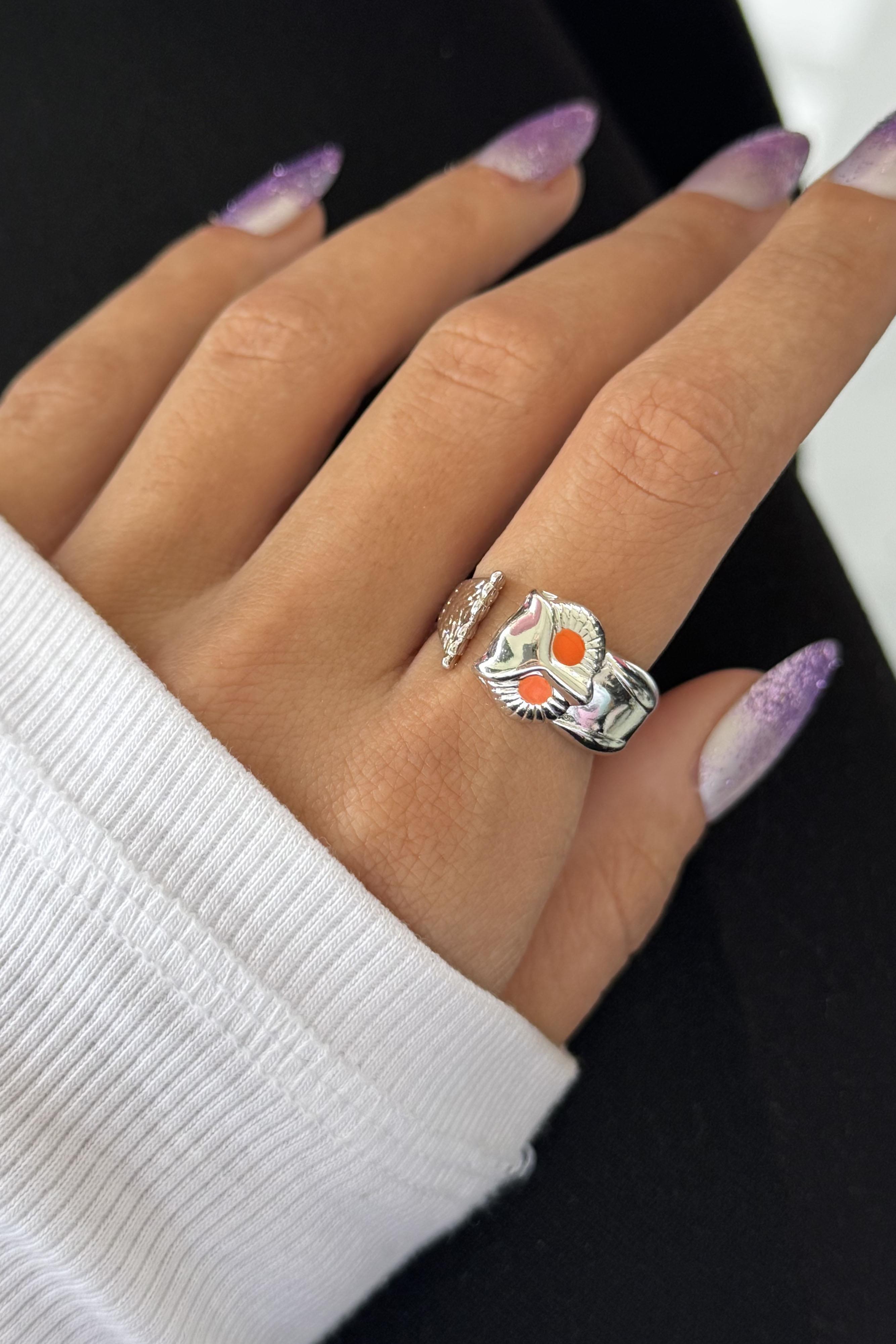 Gümüş Renk Baykuş Figürlü Metal Ayarlanabilir Yüzük