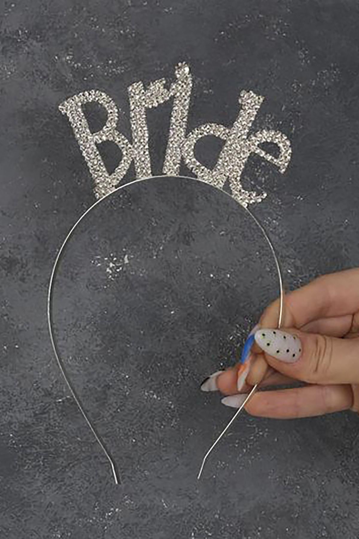 Gümüş Renk Bride Yazılı Taşlı Bekarlığa Veda Tacı