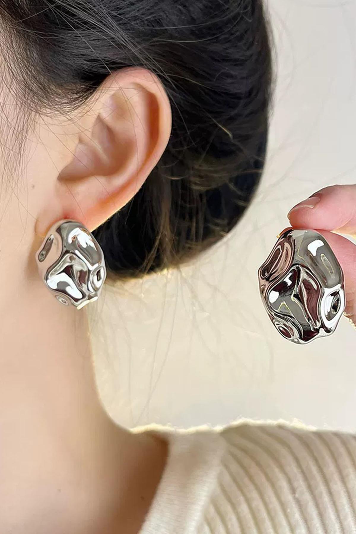 Gümüş Renk Çelik Küpe (Çift)