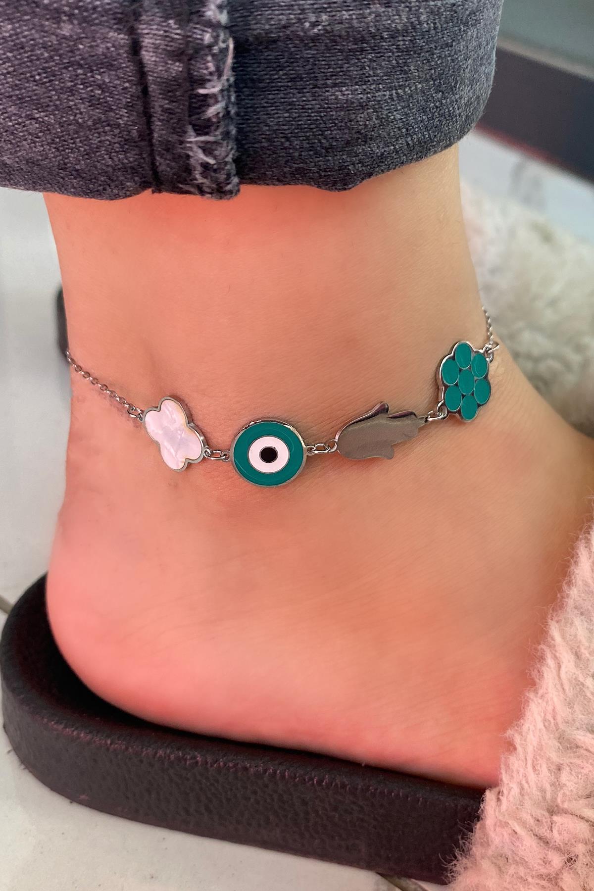 Gümüş Renk El Figürlü Çelik Halhal