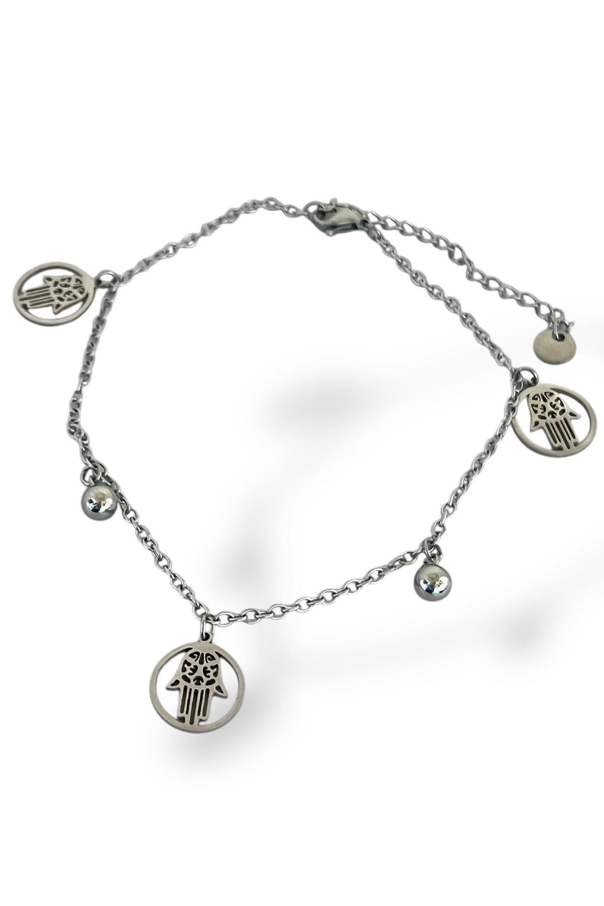 Gümüş Renk Fatma Ana Eli Figürlü Çelik Halhal