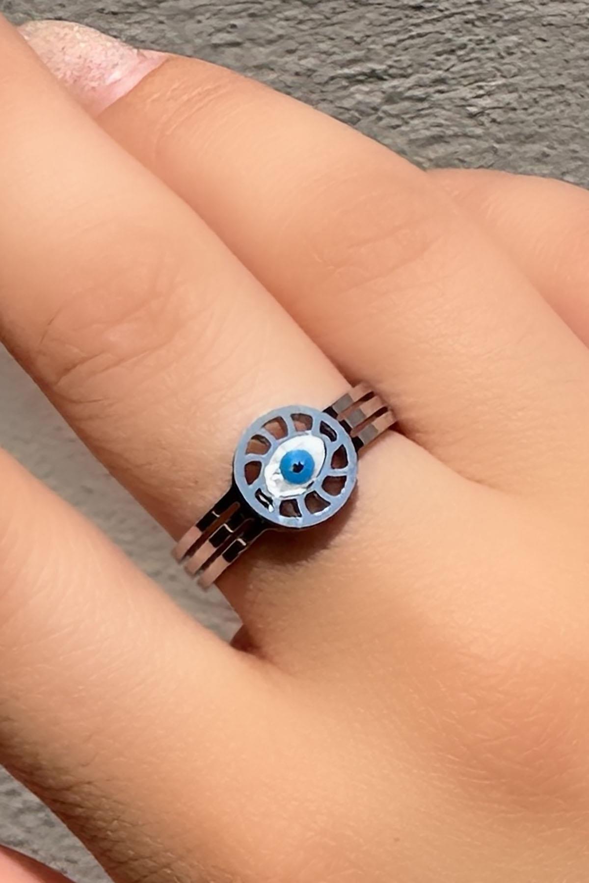 Gümüş Renk Göz Figürlü Ayarlanabilir Çelik Yüzük