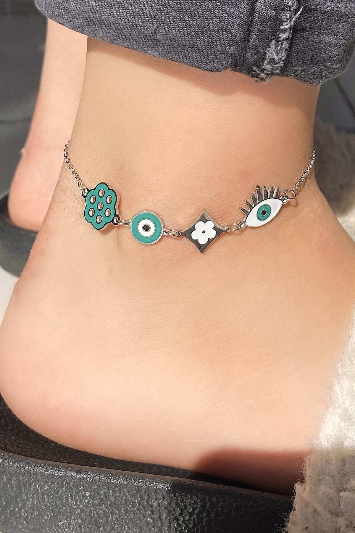 Gümüş Renk Göz Figürlü Çelik Halhal