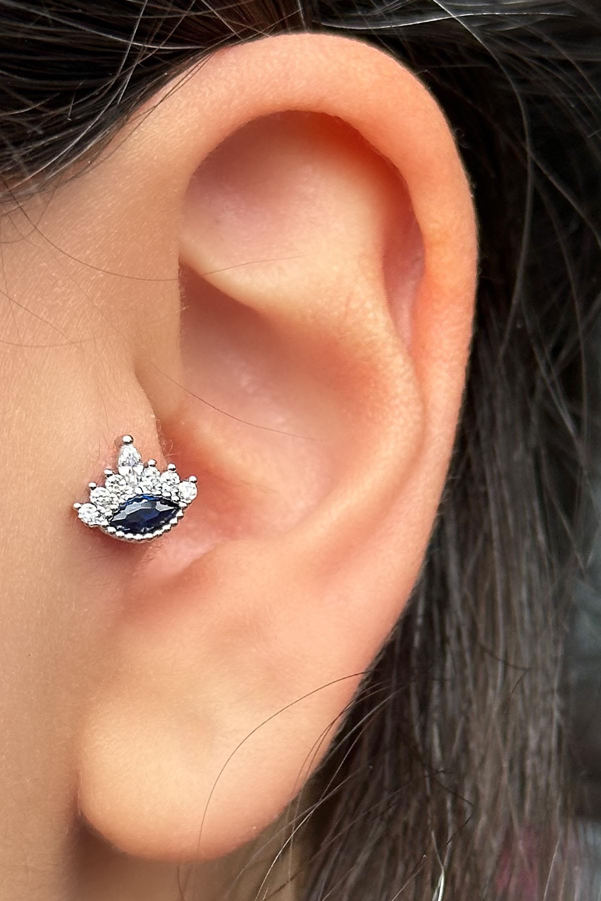 Gümüş Renk Göz Figürlü Çelik Tragus/Kıkırdak Küpe/Piercing (Tek)