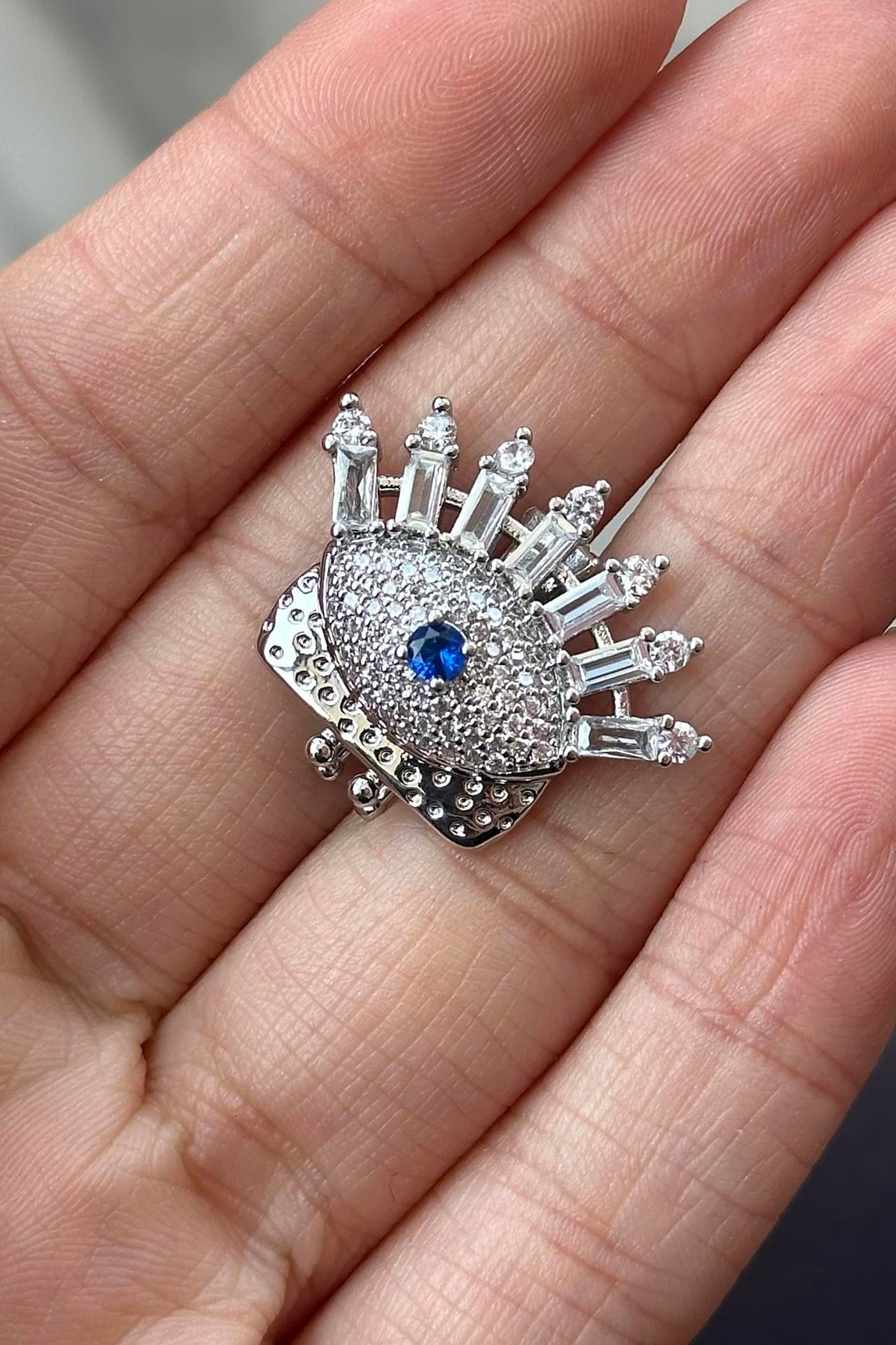 Gümüş Renk Göz Figürlü Taş Detaylı Ajda Charm / Kolye/ Bileklik Ucu