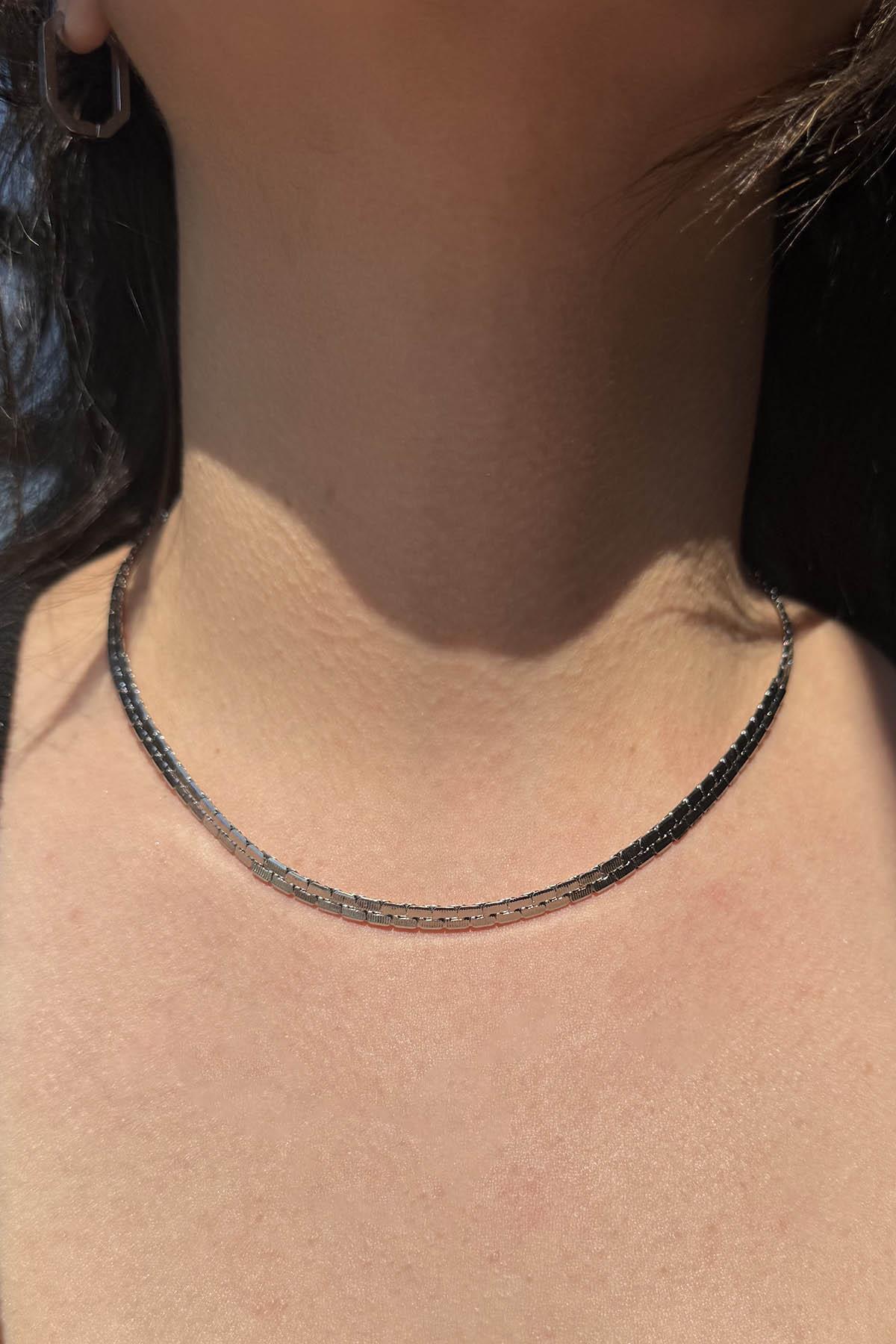 Gümüş Renk Hasır Model Çelik Kolye