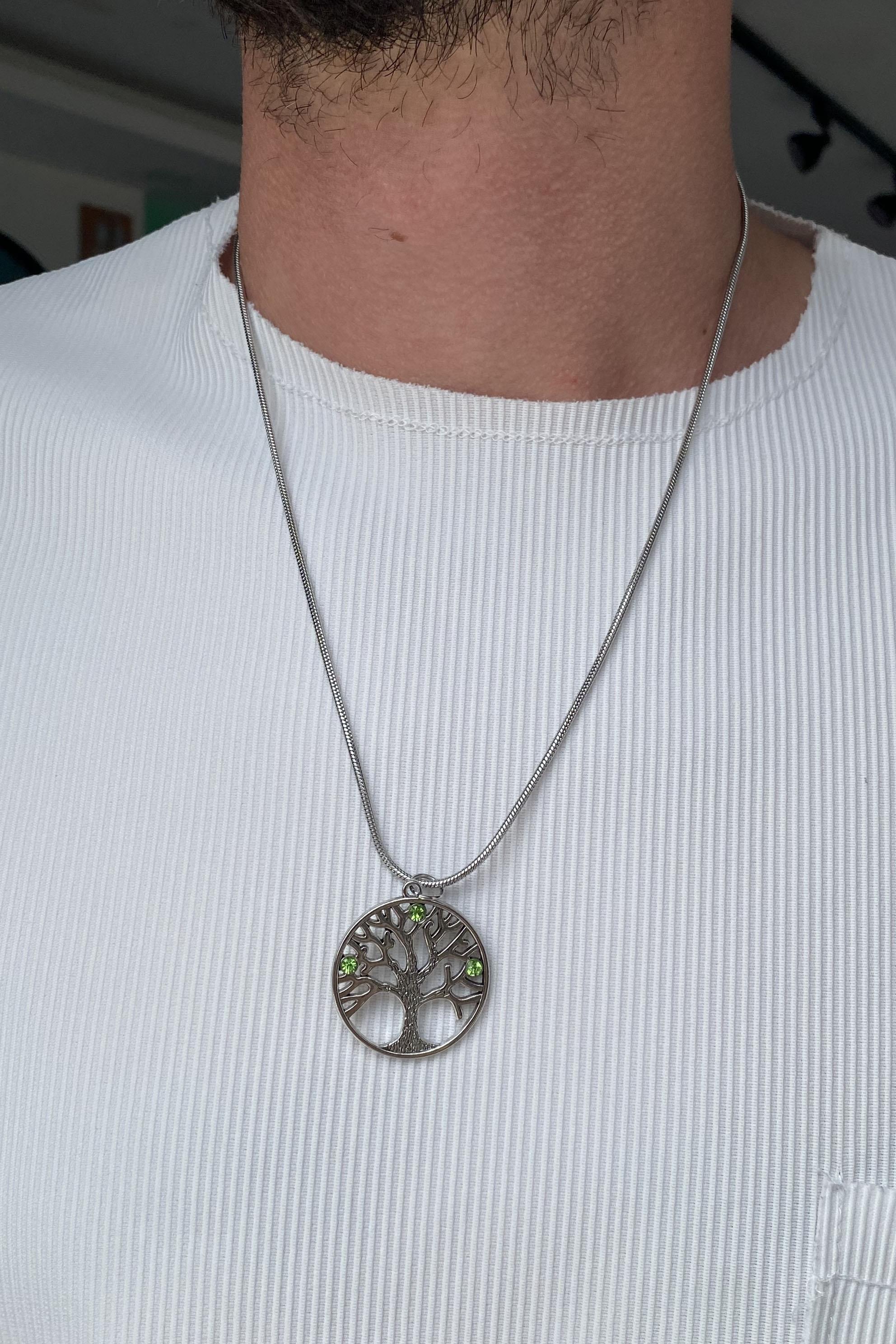 Gümüş Renk Hayat Ağacı Figürlü Çelik Erkek Kolye