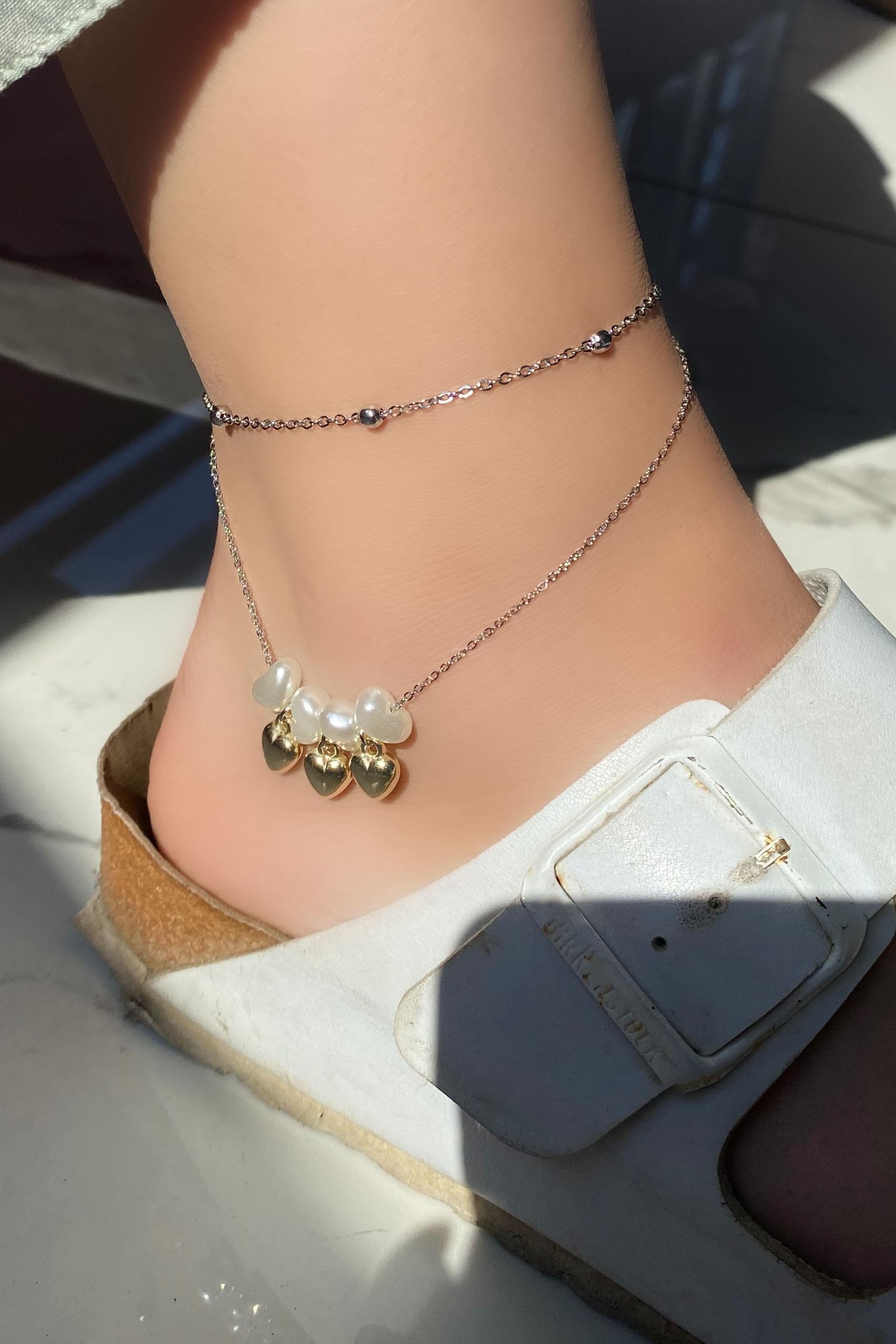 Gümüş Renk İnci Detaylı Çelik Halhal