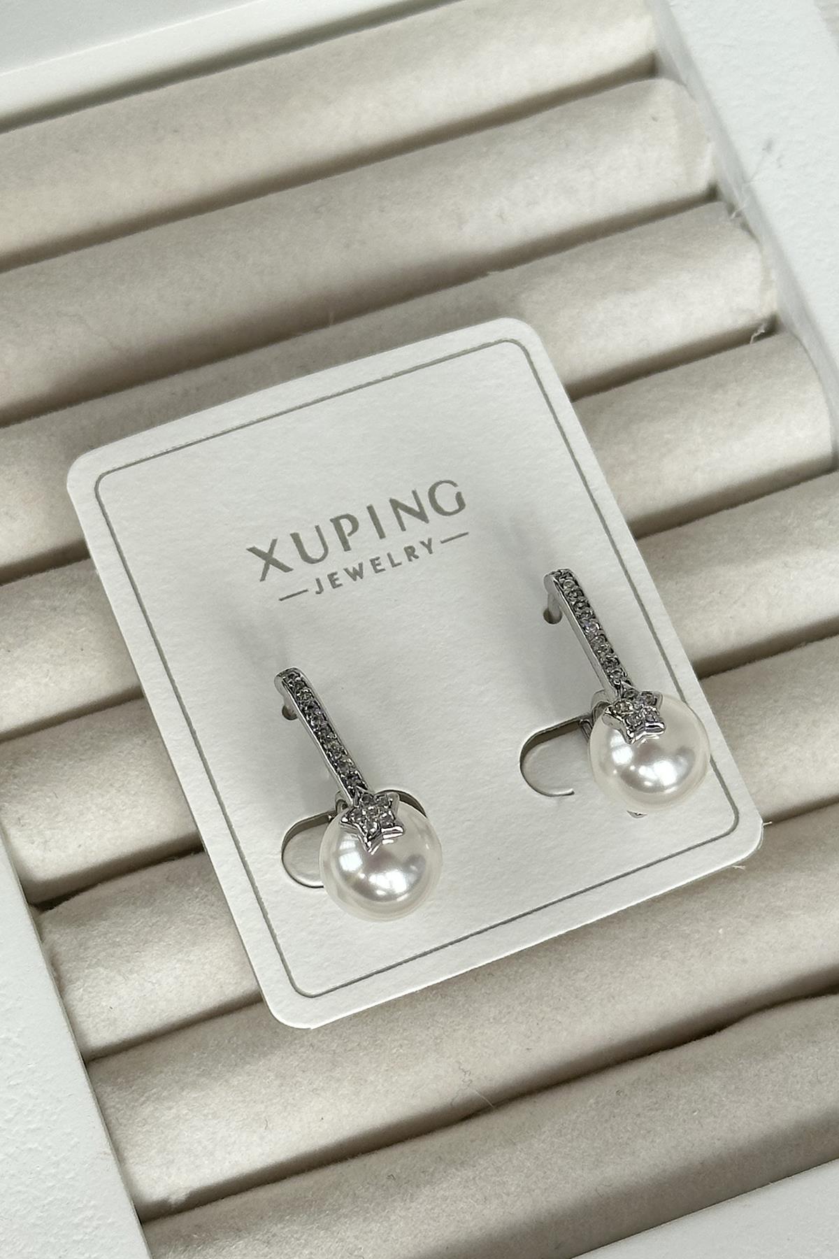 Gümüş Renk İnci Detaylı Çelik Xuping Küpe (Çift)