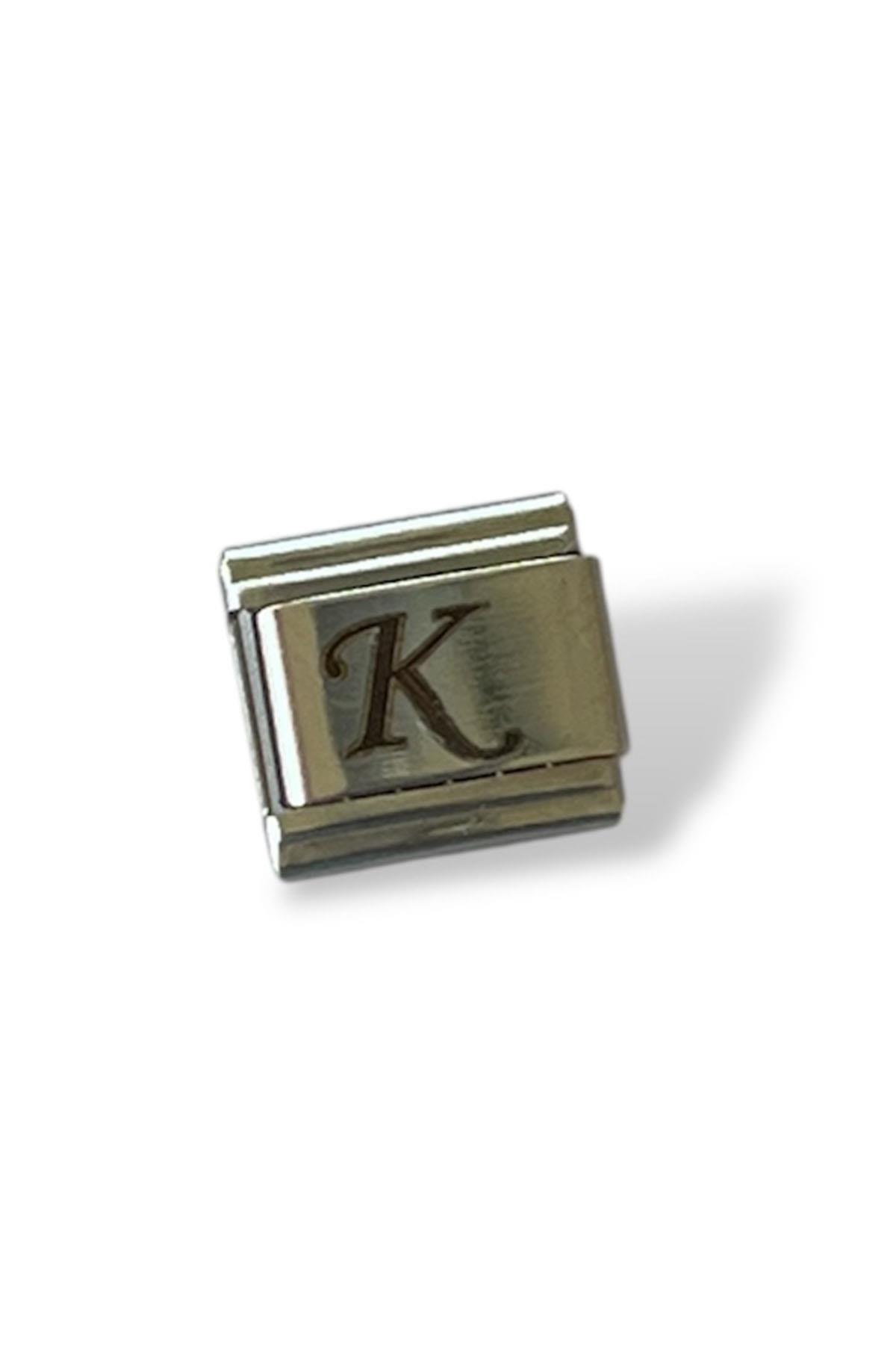 Gümüş Renk K Harf Çelik Nomination Charm (Tek)