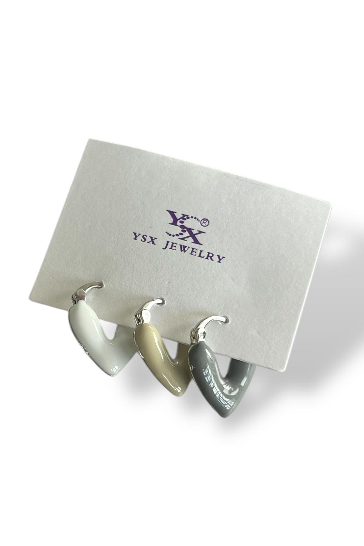 Gümüş Renk Kalp Figürlü 3'lü YSX Küpe Set