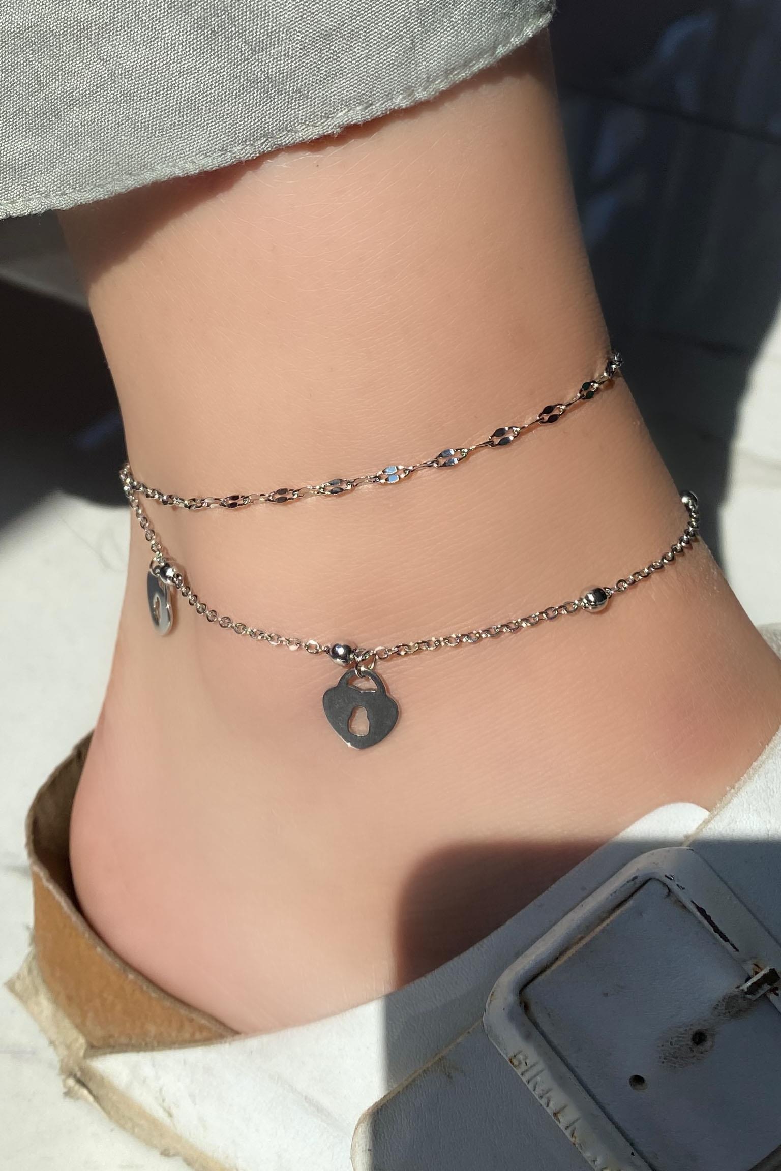 Gümüş Renk Kalp Figürlü Çelik Halhal