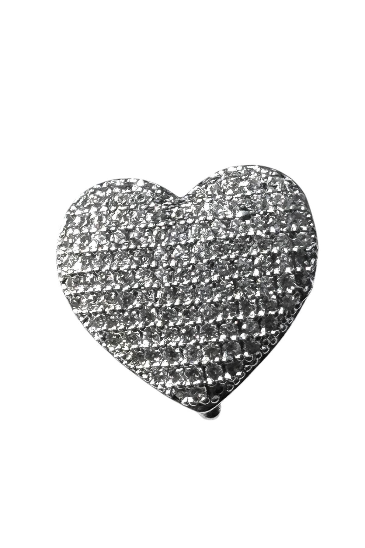 Gümüş Renk Kalp Figürlü Taş Detaylı Ajda Charm / Kolye/ Bileklik Ucu