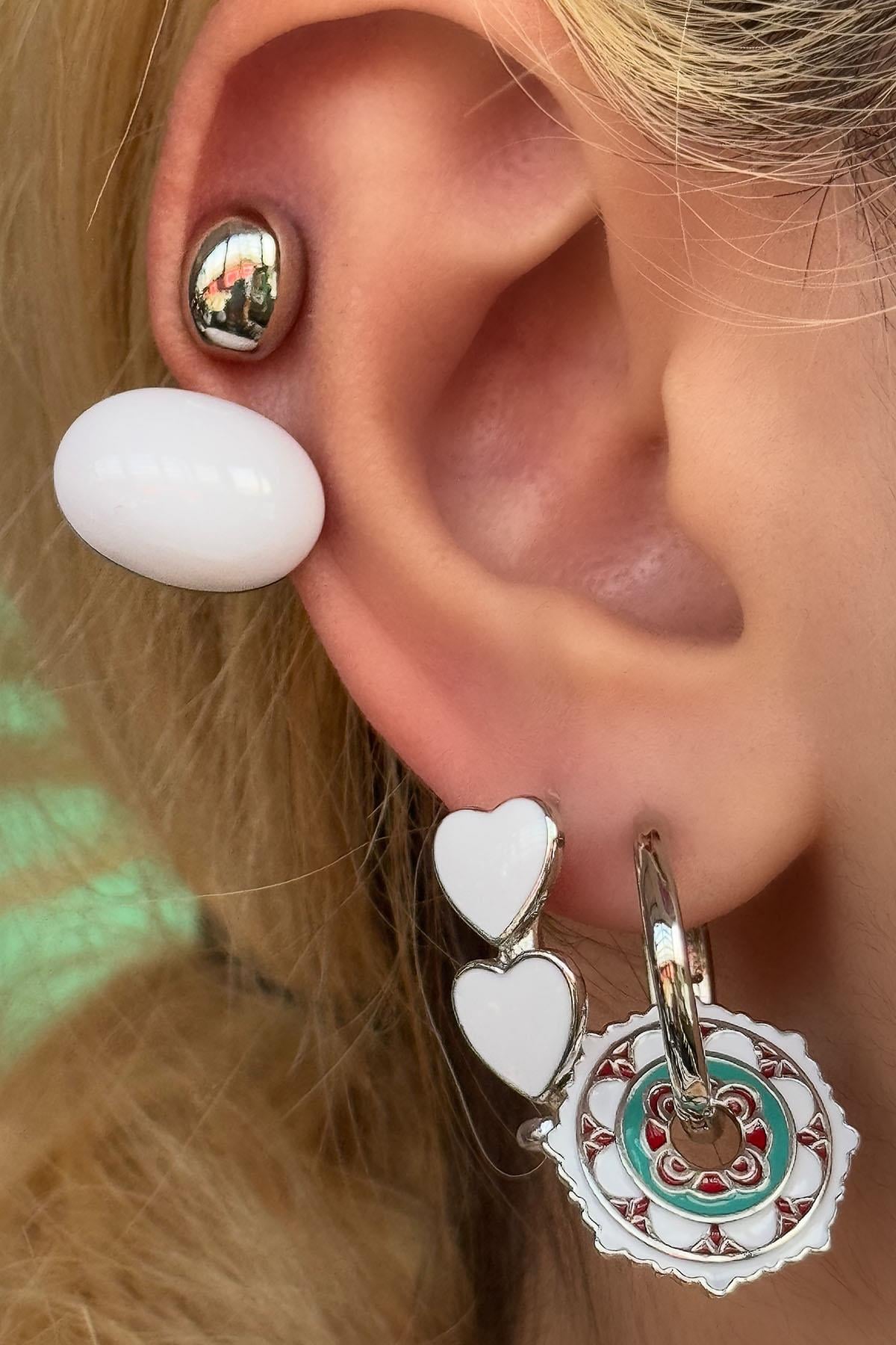 Gümüş Renk Kalp Figürlü VİP 3'lü YSX Küpe Set