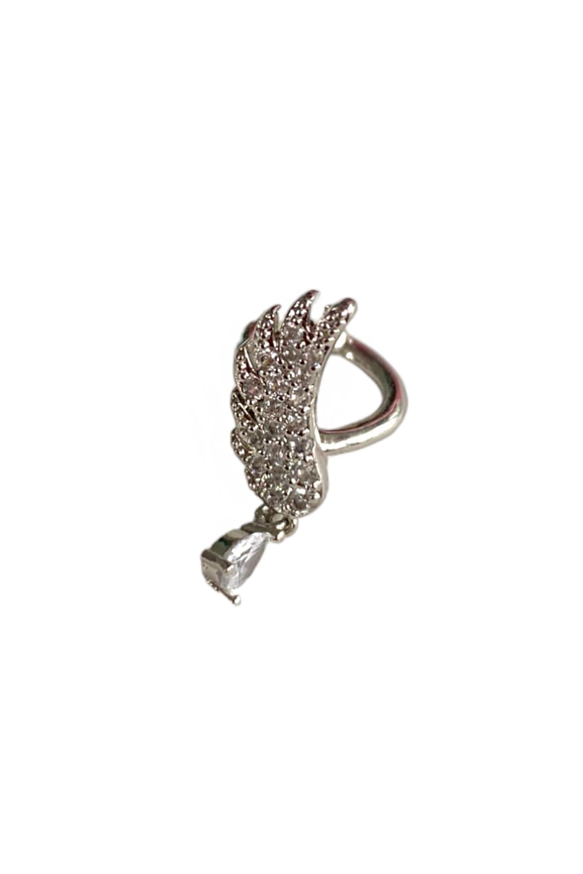 Gümüş Renk Kanat Figürlü Cerrahi Çelik Tragus/Kıkırdak Küpe/Piercing (Tek