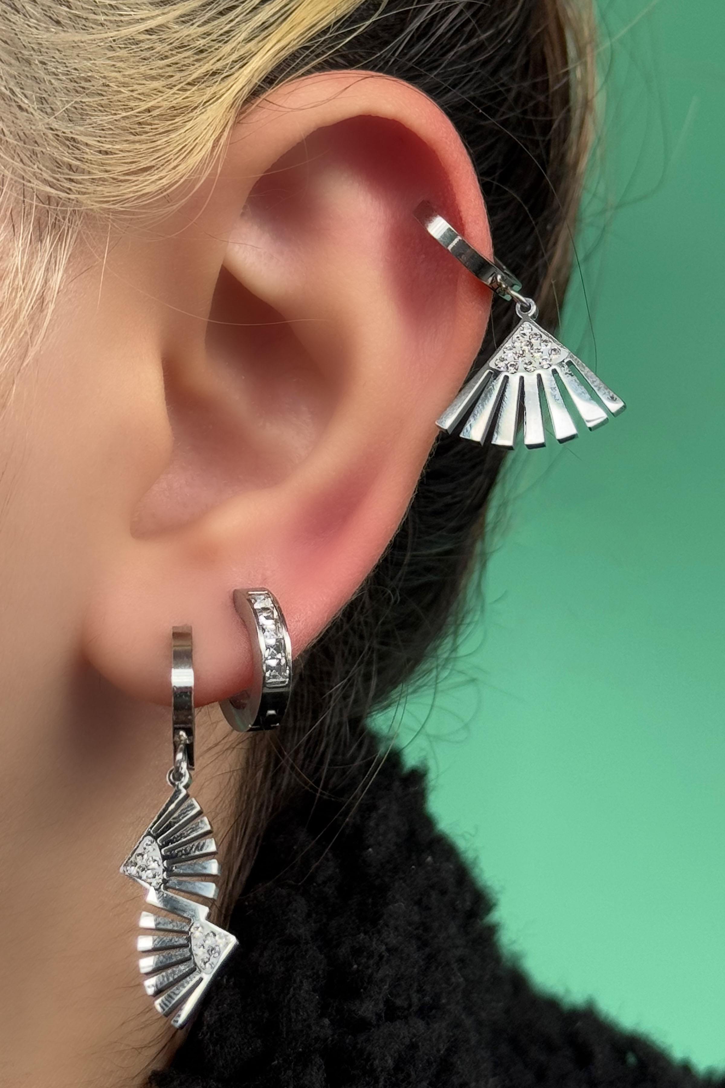 Gümüş Renk Karışık Figürlü 3'lü Çelik Küpe Set