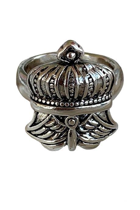 Gümüş Renk Kral Tacı Figürlü Ayarlanabilir Erkek Yüzük