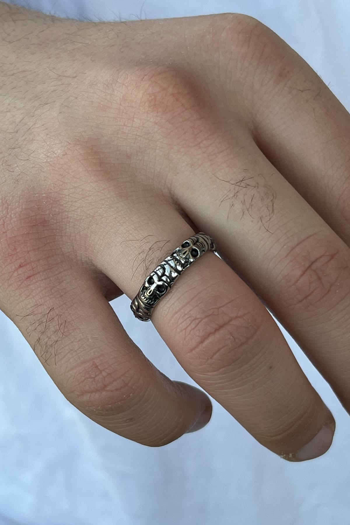 Gümüş Renk Kurukafa Figürlü Ayarlanabilir Çelik Erkek Yüzük