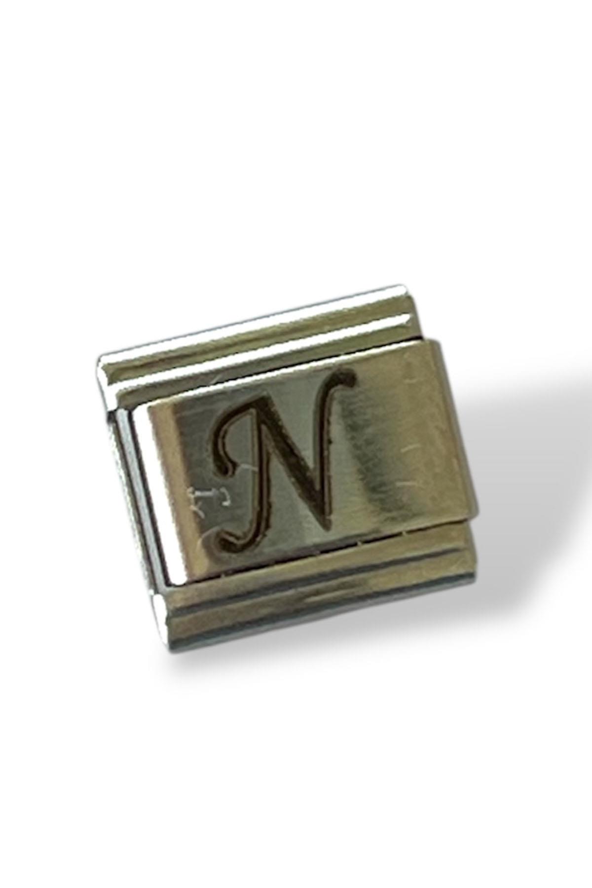 Gümüş Renk N Harf Çelik Nomination Charm (Tek)